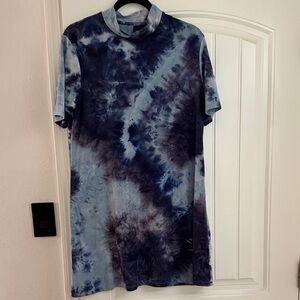 Blue tie dye mock neck dress